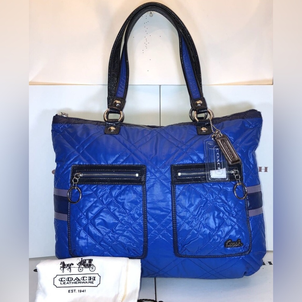 Coach 15873 Blue Quilted Snow Bunny Poppy Ski Glam Designer Purses Bag Tote - Picture 12 of 12